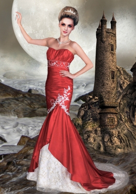 Popular Red Mermaid Sweetheart Lace Appliques Wedding Dress
