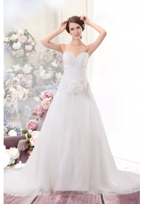 Princess Brush Train Sweetheart Wedding Dress with Handle Made Flower