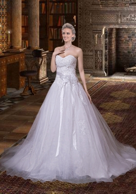 Sophisticated A Line Sweetheart  Wedding Dress with Chapel Train