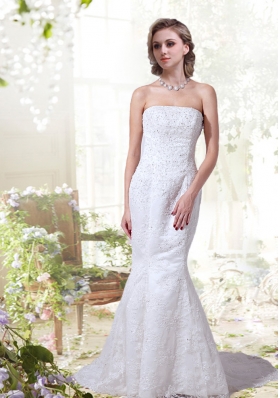 2014 Mermaid Beading Lace Wedding Dress with Strapless