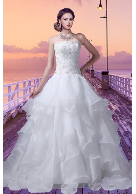 2014 Elegant Princess Strapless Lace Wedding Dress with Appliques