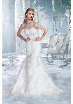 2014 Lace Mermaid Sweetheart Court Train Wedding Dress