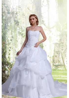 2014 Princess Strapless Court Train Lace Wedding Dress