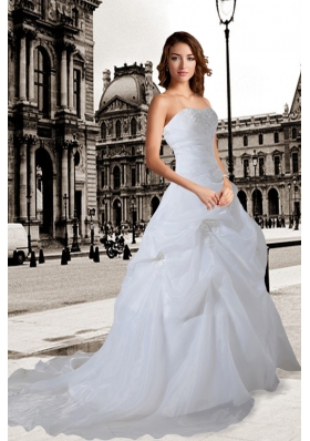 Cheap Ball Gown Strapless Brush Train Appliques Wedding Dresses