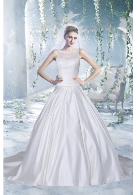 Cheap Lace Scoop Court Train Wedding Dresses