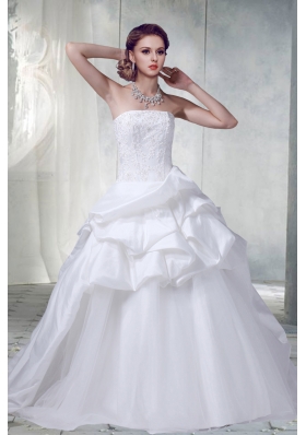 Cheap Princess Strapless Beading Wedding Dresses with Appliques