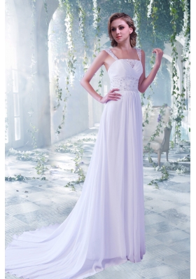 Eelgant Empire Beading Straps Court Train Beach Wedding Dress