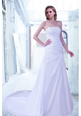 Elegant Princess Strapless Chapel Train Wedding Dress with Beading