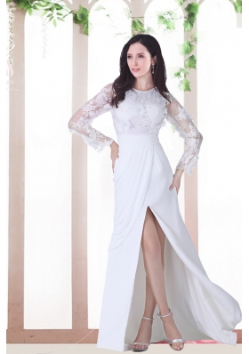 Empire Scoop Appliques Long Sleeves Brush Train Wedding Dresses