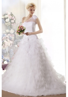 Hand Made Flowers Princess Chapel Train Wedding Dresses