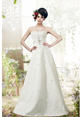 Lace A Line Strapless Floor Length Wedding Dress in White