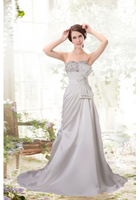 Pretty Column Sweetheart Beading Wedding Dresses with Court Train