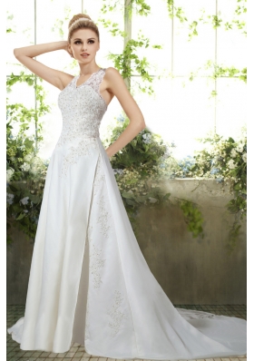 Romantic Column Halter Appliques Wedding Dress  for 2014