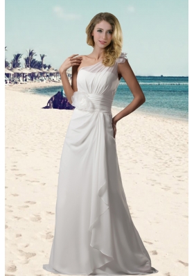 Wonderful One Shoulder Hand Made Flowers Beach Wedding Dresses