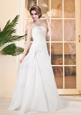 2014 Elegant Princess Strapless Court Train Wedding Dresses with Lace