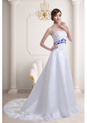 Appliques Strapless Belt A Line Court Train Wedding Dresses