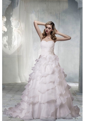 Classical Sweetheart Court Train A Line Wedding Dresses with Appliques