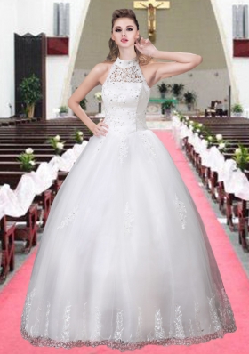 Fashionable Halter Ball Gown Appliques Wedding Dresses with Beading
