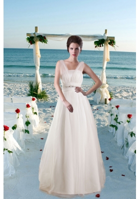 Modest Princess Brush Train Beading Wedding Dresses with V Neck