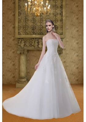Princess A Line Sweep Train Appliques Wedding Dress with Sweetheart