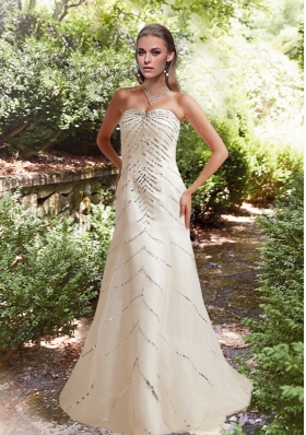Sequins Column Beach Appliques Wedding Dress with Court Train