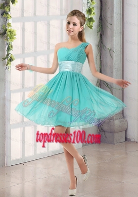 Natural One Shoulder A Line Ruching Lace Up Bridesmaid Dress