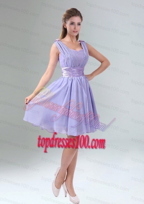 Perfect Straps Lavender Ruched Mini Length Bridesmaid Dress with Waistband