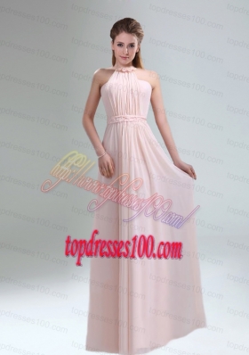 Romantic 2015 High Neck Chiffon Light Pink Bridesmaid Dress