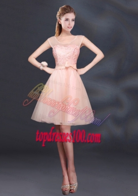 2015 Sturning A Line Belt Bridesmaid Dress with Scoop