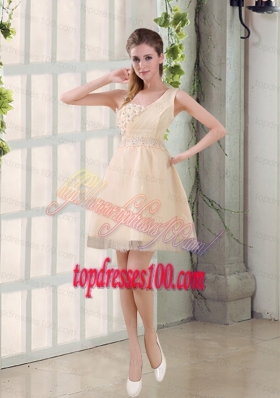 2015 Champagne One Shoulder A Line Appliques Bridesmaid Dress