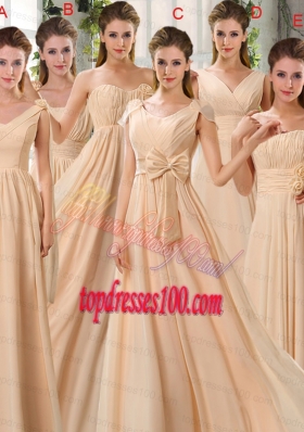 2015 Fashionable Champagne Ruching Chiffon Bridesmaid Dresses
