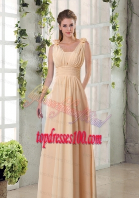 Straps Empire Ruching Hand Made Flowers 2015 Bridesmaid Dresses