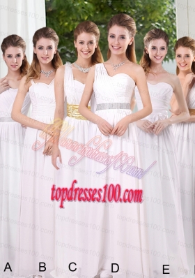 White Ruching Empire Bridesmaid Dresses for 2015
