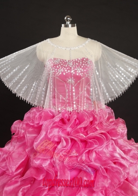 White Sector Scoop Organza Shawl with Beading