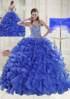 2015 Puffy Sweetheart Brush Train Quinceanera Dresses