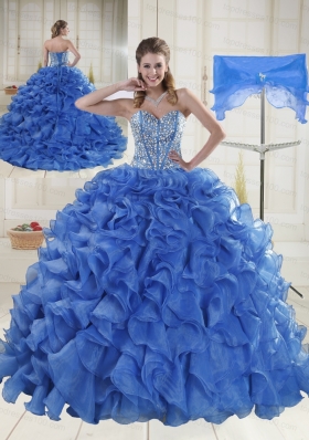 2015 Beautiful Sweetheart Brush Train Quinceanera Dresses with Beading