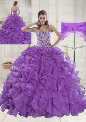 Eggplant Purple Brush Train Quinceanera Dresses with Sweetheart