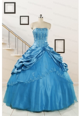 2015 Spring Fashionable Appliques Teal Quinceanera Dresses