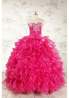 Beautiful Hot Pink Sweet 15 Dresses with Appliques and Ruffles