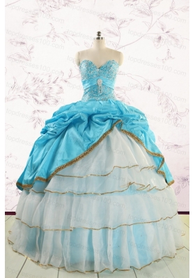 Custom Made Sweetheart Aqua Blue Quinceanea Dresses with Beading