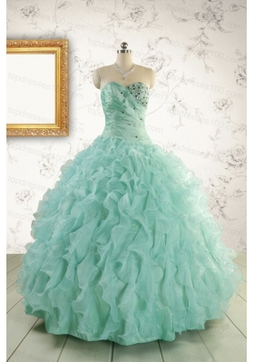 2015 Pretty Sweetheart Beading Quinceanera Dresses in Apple Green