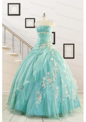 Discount Blue Quinceanera Dresses with Appliques for 2015