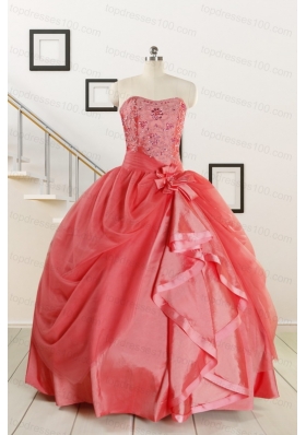 Cheap Strapless Ball Gown Quinceanera Dresses in Watermelon for 2015