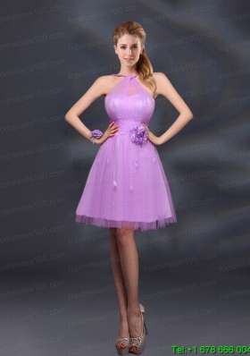 Pretty Halter A Line Prom Dresses with Hand Made Flowers