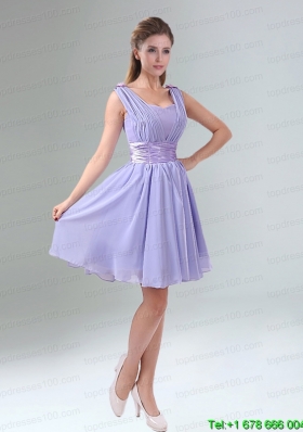 Perfect Straps Lavender Ruched Mini Length Prom Dress with Waistband