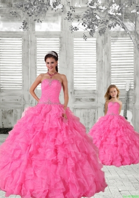 Beading Strapless Hot Pink Princesita Dress with Ruffles and Ruching