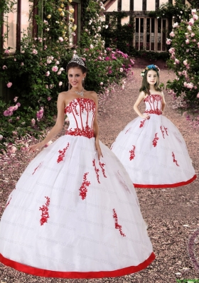 Satin and Organza Appliques Princesita Dress in White and Red