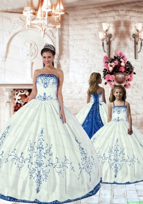 Unique White Princesita Dress with Royal Blue Embroidery for 2015