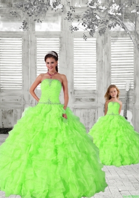 2015 Modest Spring Green Princesita Dress with Beading and Ruching