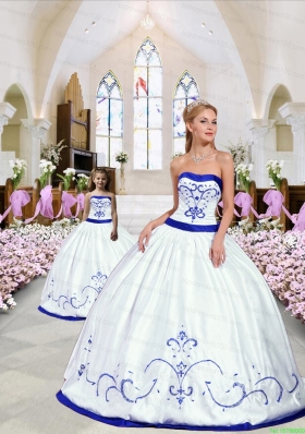 2015 New Style Embroidery Princesita Dress in White and Royal Blue